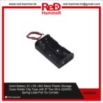 2xAA Battery 3V LR6 UM3 Black Plastic Storage Case Holder Clip Type with 6" Two Wire 22AWG Spring Lead Flat Tip Contain